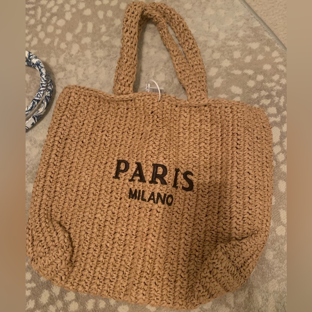 Tan Woven Tote Bag